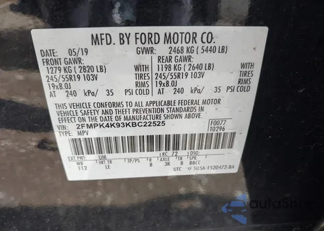 2019 Ford Edge Titanium из США, поврежденный, VIN 2FMPK4K93KBC22525